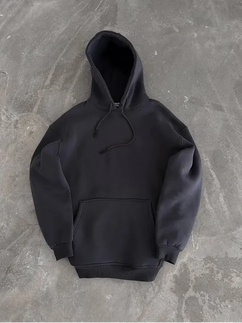 Kadın Kapüşonlu Kanguru Cepli 3 İplik Pamuklu Oversize Hoodie Sweatshirt - Füme