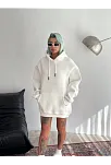 Kadın Kapüşonlu Kanguru Cepli 3 İplik Pamuklu Oversize Hoodie Sweatshirt - Beyaz