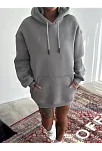 Kadın Kapüşonlu Kanguru Cepli 3 İplik Pamuklu Oversize Hoodie Sweatshirt -  Boyalı Gri