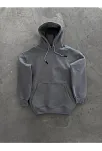 Kadın Kapüşonlu Kanguru Cepli 3 İplik Pamuklu Oversize Hoodie Sweatshirt -  Boyalı Gri