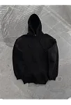 Kadın Kapüşonlu Kanguru Cepli 3 İplik Pamuklu Oversize Hoodie Sweatshirt - Siyah