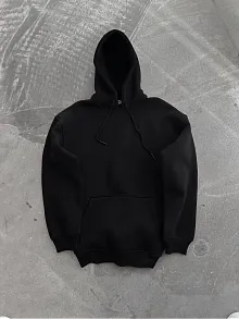 Kadın Kapüşonlu Kanguru Cepli 3 İplik Pamuklu Oversize Hoodie Sweatshirt - Siyah