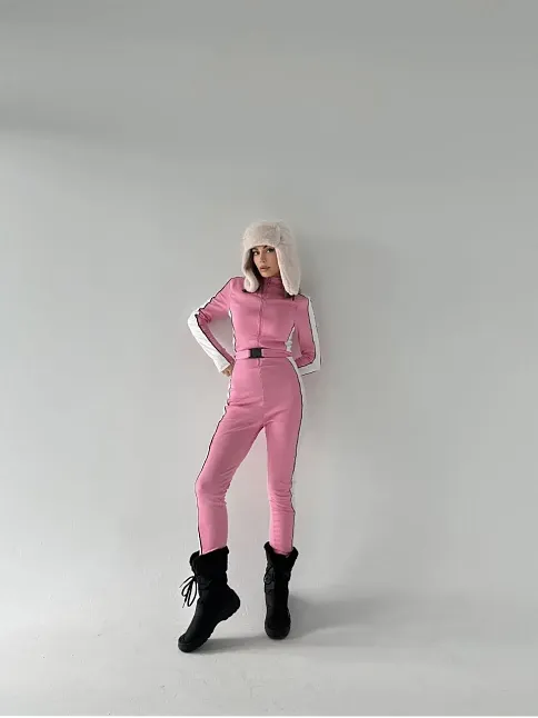 Kadın Kemer Detaylı Fermuarlı Tulum - Pembe