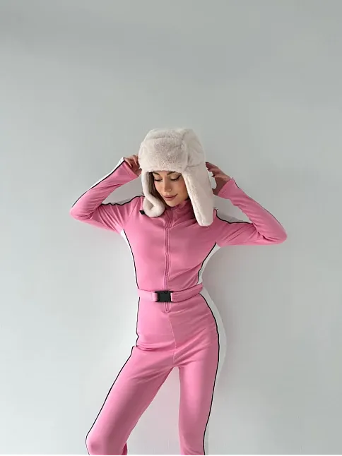 Kadın Kemer Detaylı Fermuarlı Tulum - Pembe