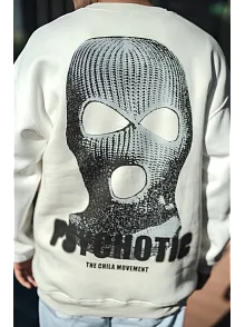 Erkek 3 İplik Pamuklu Kışlık Bisiklet Yaka Baskılı Sweatshirt - Beyaz