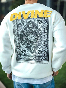 Erkek 3 İplik Pamuklu Kışlık Bisiklet Yaka Baskılı Sweatshirt - Beyaz