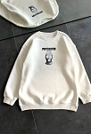 Kadın 3 İplik Kışlık Bisiklet Yaka Baskılı Sweatshirt - Beyaz