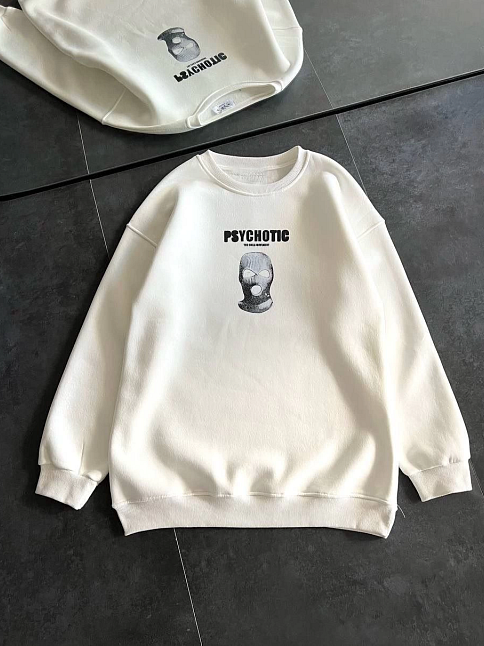 Kadın 3 İplik Kışlık Bisiklet Yaka Baskılı Sweatshirt - Beyaz