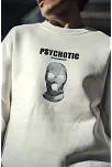 Erkek 3 İplik Pamuklu Kışlık Bisiklet Yaka Baskılı Sweatshirt - Beyaz