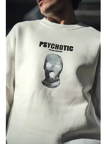 Erkek 3 İplik Pamuklu Kışlık Bisiklet Yaka Baskılı Sweatshirt - Beyaz