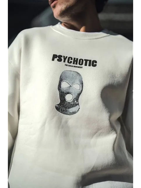 Erkek 3 İplik Pamuklu Kışlık Bisiklet Yaka Baskılı Sweatshirt - Beyaz