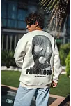 Erkek 3 İplik Pamuklu Kışlık Bisiklet Yaka Baskılı Sweatshirt - Beyaz
