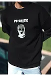 Erkek 3 İplik Pamuklu Kışlık Bisiklet Yaka Baskılı Sweatshirt - Siyah