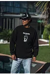 Erkek 3 İplik Pamuklu Kışlık Bisiklet Yaka Baskılı Sweatshirt - Siyah