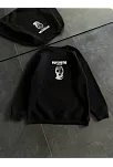 Kadın 3 İplik Kışlık Bisiklet Yaka Baskılı Sweatshirt - Siyah