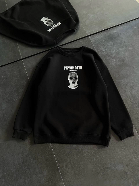 Kadın 3 İplik Kışlık Bisiklet Yaka Baskılı Sweatshirt - Siyah