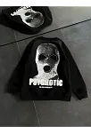 Kadın 3 İplik Kışlık Bisiklet Yaka Baskılı Sweatshirt - Siyah