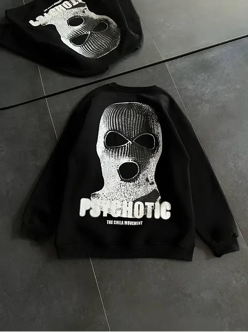 Kadın 3 İplik Kışlık Bisiklet Yaka Baskılı Sweatshirt - Siyah