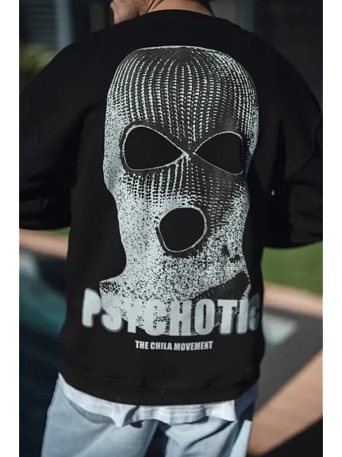 Erkek 3 İplik Pamuklu Kışlık Bisiklet Yaka Baskılı Sweatshirt - Siyah