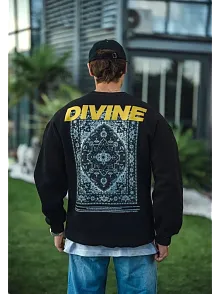 Erkek 3 İplik Pamuklu Kışlık Bisiklet Yaka Baskılı Sweatshirt - Siyah