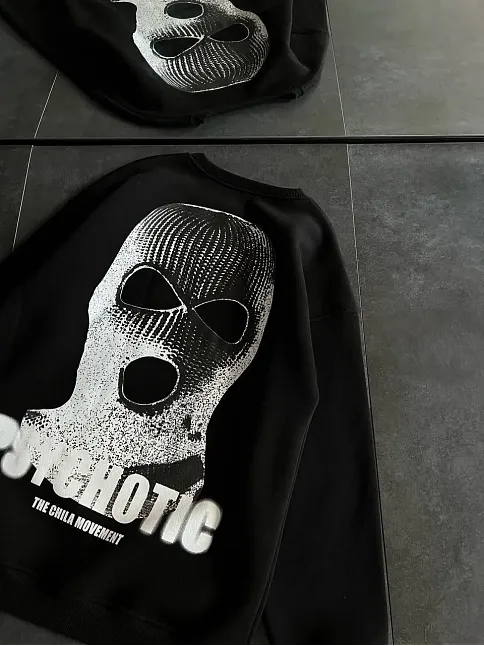 Kadın 3 İplik Kışlık Bisiklet Yaka Baskılı Sweatshirt - Siyah