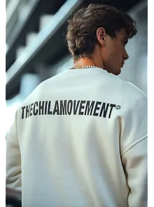 Erkek 3 İplik Pamuklu Bisiklet Yaka Baskılı Sweatshirt - Beyaz