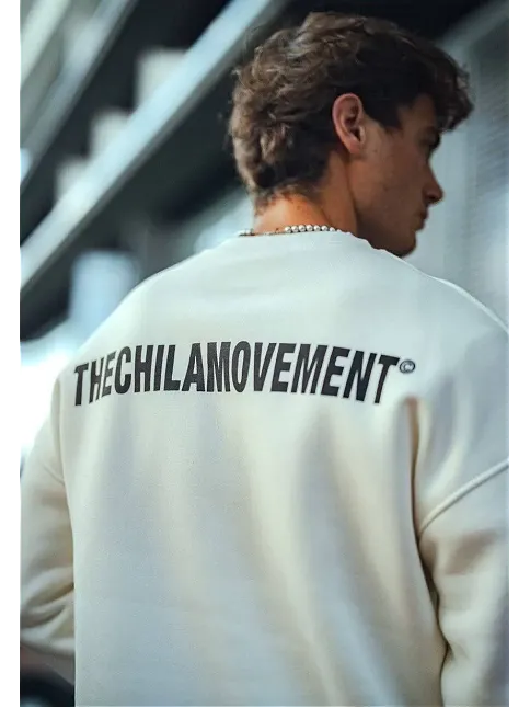 Erkek 3 İplik Pamuklu Bisiklet Yaka Baskılı Sweatshirt - Beyaz