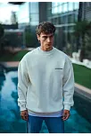Erkek 3 İplik Pamuklu Bisiklet Yaka Baskılı Sweatshirt - Beyaz