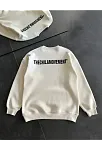 Erkek 3 İplik Pamuklu Kışlık Bisiklet Yaka Oversize Baskılı Sweatshirt - Beyaz
