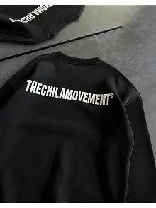 Kadın 3 İplik Kışlık Pamuklu Bisiklet Yaka Oversize Baskılı Sweatshirt - Siyah