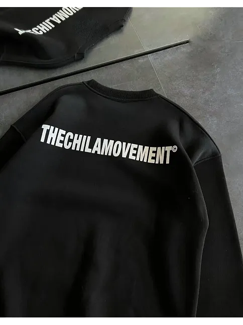 Kadın 3 İplik Kışlık Pamuklu Bisiklet Yaka Oversize Baskılı Sweatshirt - Siyah