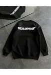 Kadın 3 İplik Kışlık Pamuklu Bisiklet Yaka Oversize Baskılı Sweatshirt - Siyah