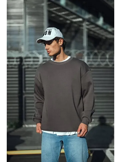 Erkek Bisiklet Yaka 3 İplik Pamuklu Basic Sweatshirt  - Antrasit