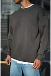 Erkek Bisiklet Yaka 3 İplik Pamuklu Basic Sweatshirt  - Antrasit