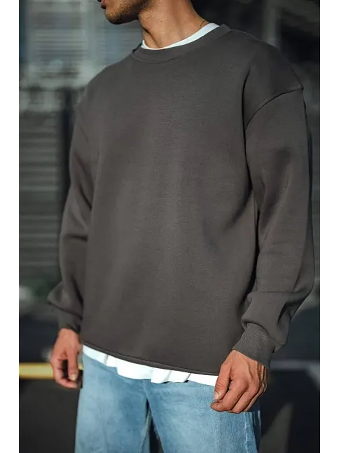 Erkek Bisiklet Yaka 3 İplik Pamuklu Basic Sweatshirt  - Antrasit