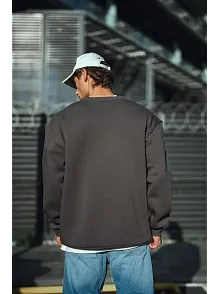 Erkek Bisiklet Yaka 3 İplik Pamuklu Basic Sweatshirt  - Antrasit