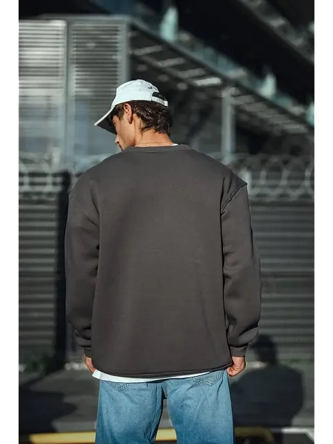 Erkek Bisiklet Yaka 3 İplik Pamuklu Basic Sweatshirt  - Antrasit