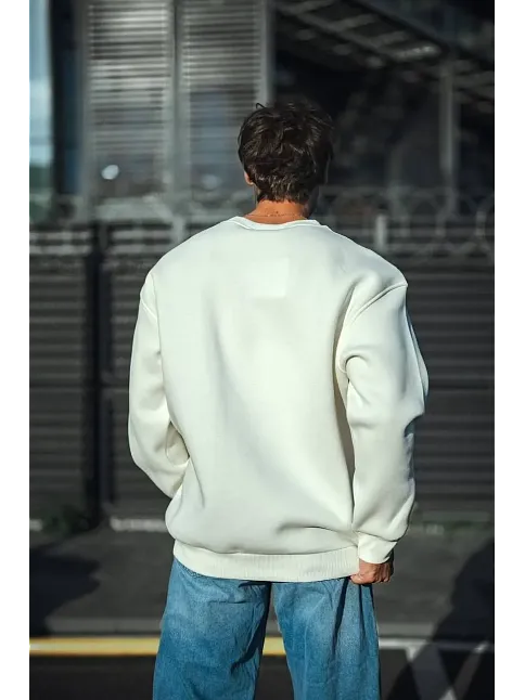 Erkek  Bisiklet Yaka 3 İplik Pamuklu Basic Sweatshirt - Beyaz