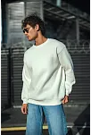 Erkek  Bisiklet Yaka 3 İplik Pamuklu Basic Sweatshirt - Beyaz