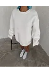 Kadın Bisiklet Yaka 3 İplik Pamuklu Basic Sweatshirt - Beyaz