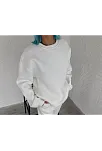 Kadın Bisiklet Yaka 3 İplik Pamuklu Basic Sweatshirt - Beyaz
