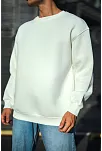 Erkek  Bisiklet Yaka 3 İplik Pamuklu Basic Sweatshirt - Beyaz