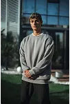 Erkek Bisiklet Yaka 3 İplik Pamuklu Basic Sweatshirt - Boyalı Gri