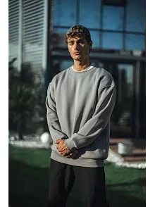 Erkek Bisiklet Yaka 3 İplik Pamuklu Basic Sweatshirt - Boyalı Gri