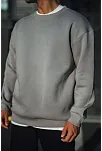 Erkek Bisiklet Yaka 3 İplik Pamuklu Basic Sweatshirt - Boyalı Gri