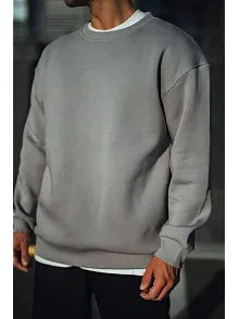 Erkek Bisiklet Yaka 3 İplik Pamuklu Basic Sweatshirt - Boyalı Gri