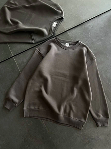 Kadın Bisiklet Yaka 3 İplik Pamuklu Basic Sweatshirt - Füme