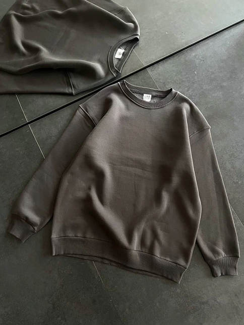 Kadın Bisiklet Yaka 3 İplik Pamuklu Basic Sweatshirt - Füme