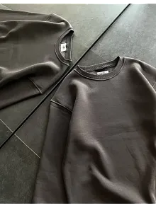 Kadın Bisiklet Yaka 3 İplik Pamuklu Basic Sweatshirt - Füme