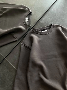 Kadın Bisiklet Yaka 3 İplik Pamuklu Basic Sweatshirt - Füme